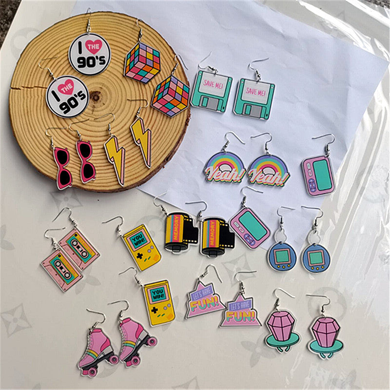 Retro Arcade Acrylic Drop Earrings for Women