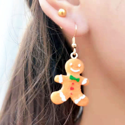 Fashion Christmas Cartoon Character Asymmetrical Gingerbread Drop Earrings