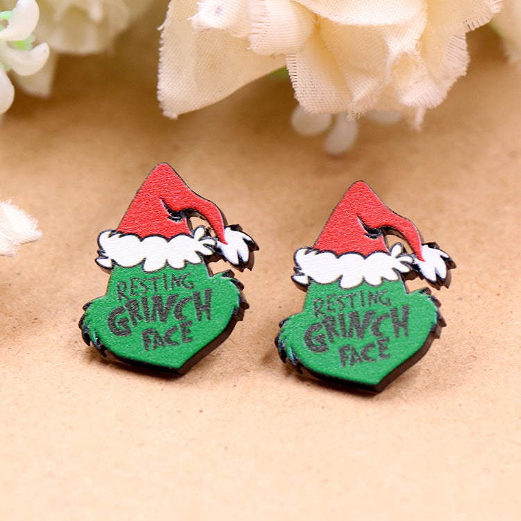 Fashion Christmas Grinch Acrylic Ear Studs and DIY Accessories Set