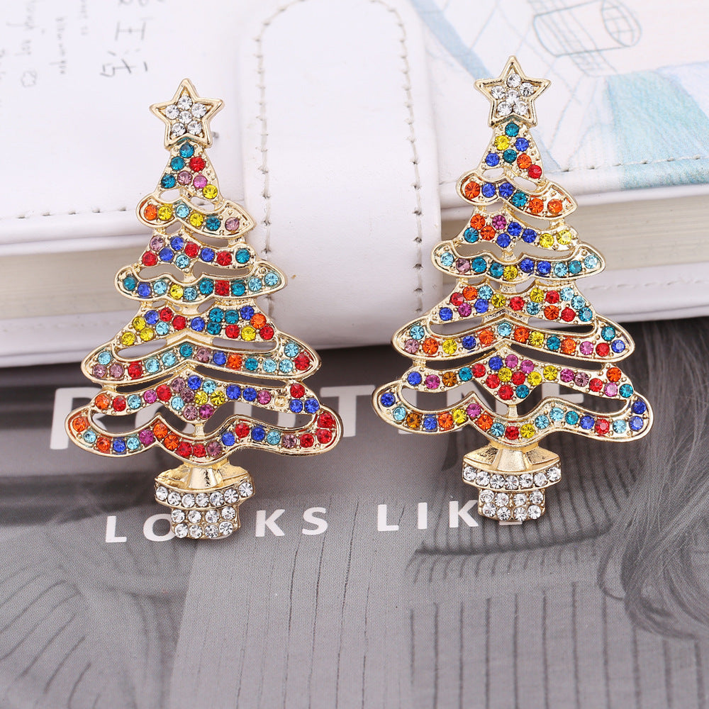 Fashion Christmas Tree Star Rhinestone Pearl Drop Earrings for Women