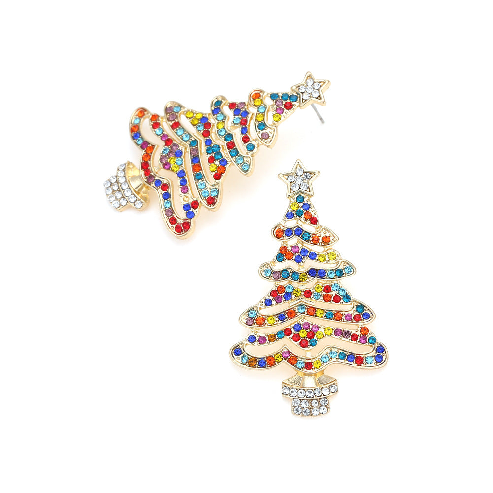 Fashion Christmas Tree Star Rhinestone Pearl Drop Earrings for Women