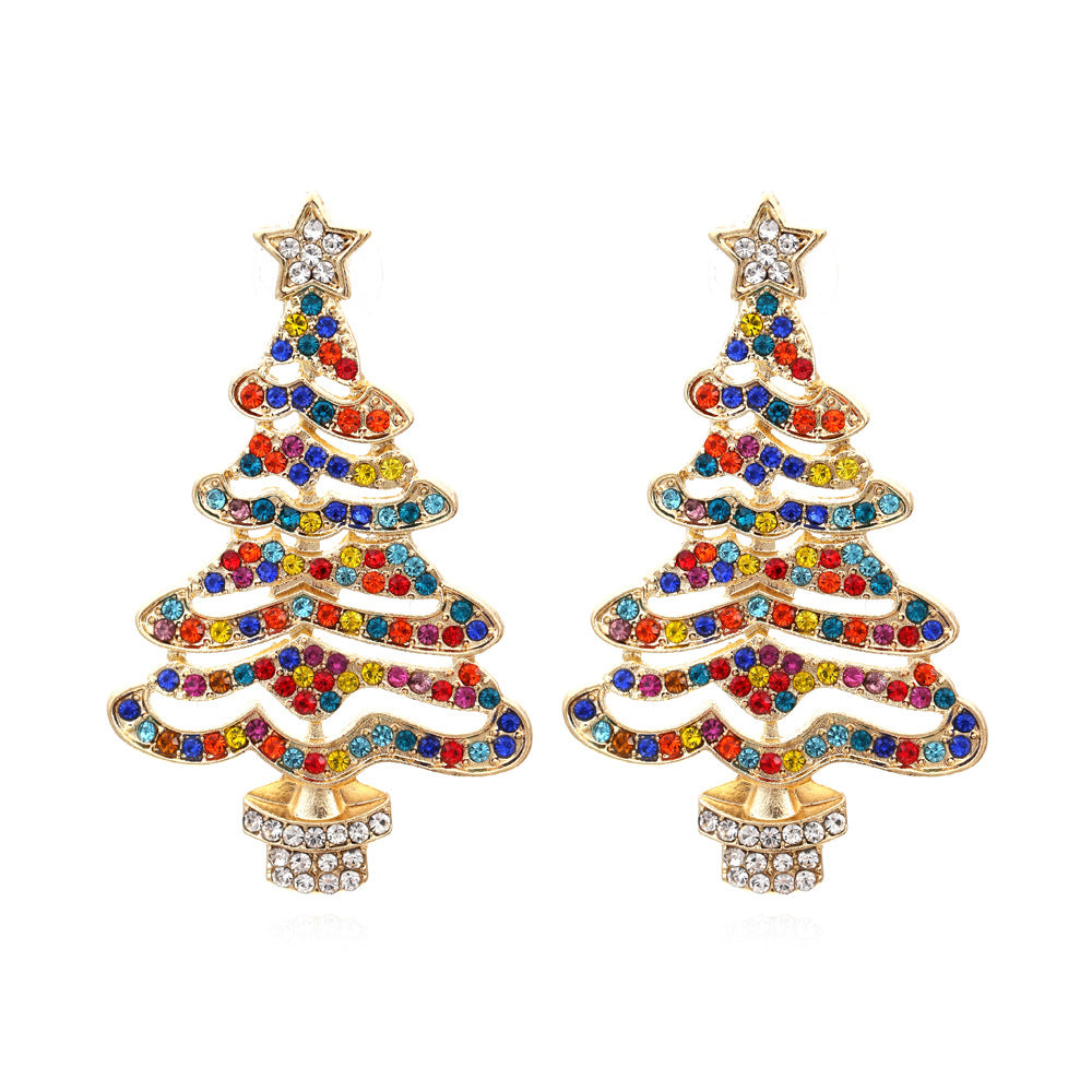 Fashion Christmas Tree Star Rhinestone Pearl Drop Earrings for Women