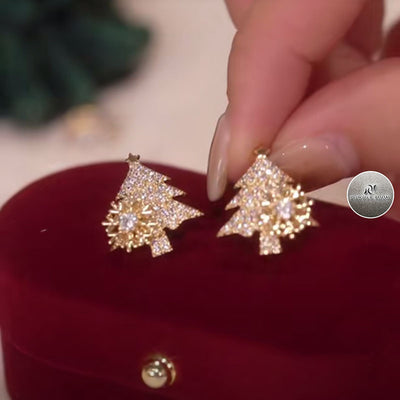 Fashion Rotatable Christmas Tree Snowflake Zircon Stud Earrings in 925 Silver