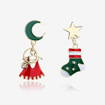 Fashion Christmas Tree Snowman Snowflake Enamel Rhinestone Drop Earrings Set