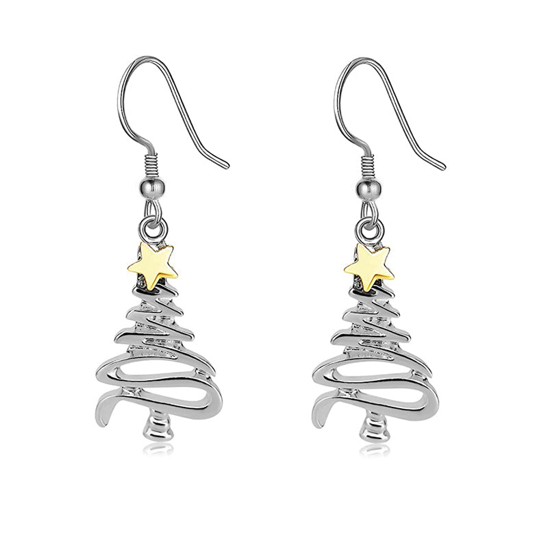 Fashion Creative Two-Tone Christmas Tree Stainless Steel Earrings