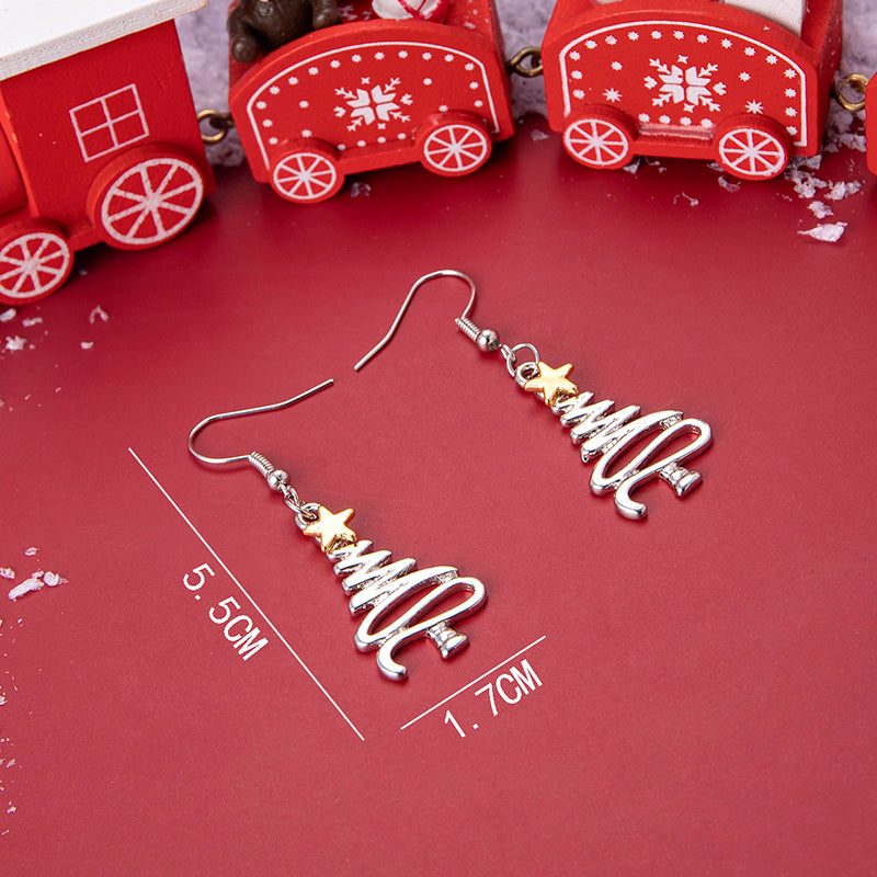 Fashion Creative Two-Tone Christmas Tree Stainless Steel Earrings
