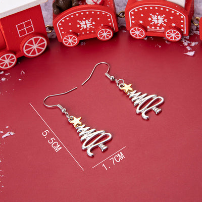 Fashion Creative Two-Tone Christmas Tree Stainless Steel Earrings