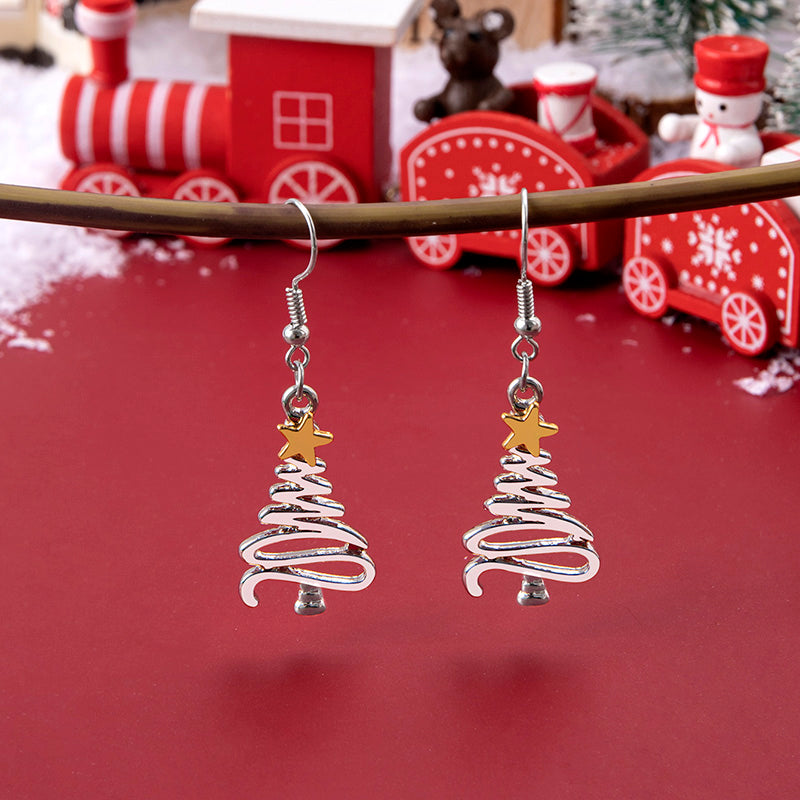 Fashion Creative Two-Tone Christmas Tree Stainless Steel Earrings