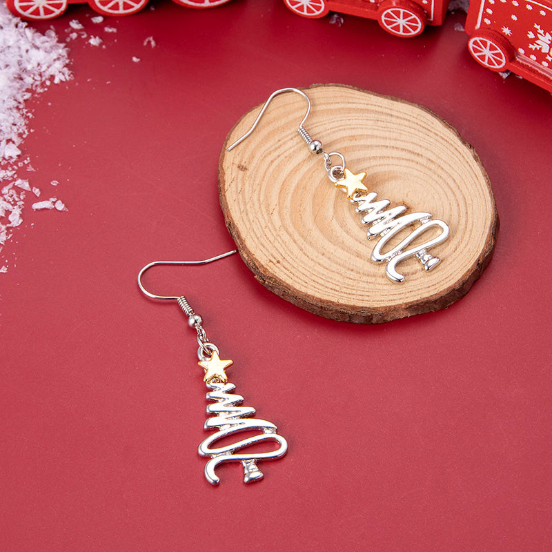 Fashion Creative Two-Tone Christmas Tree Stainless Steel Earrings