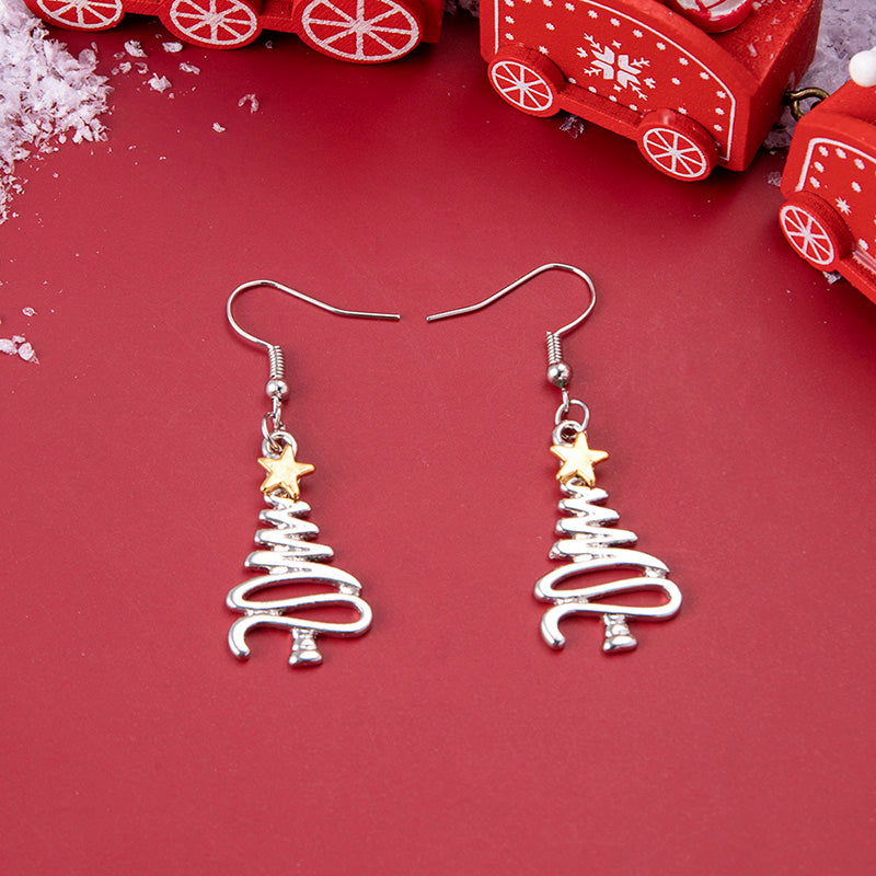 Fashion Creative Two-Tone Christmas Tree Stainless Steel Earrings