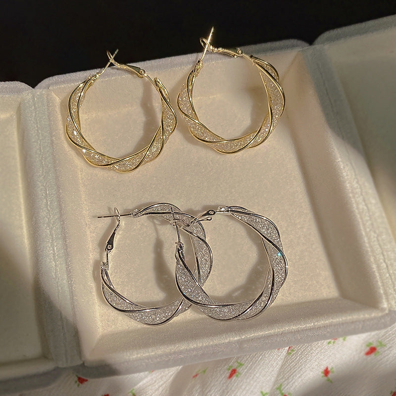 Elegant Twisted Hollow Gold Plated Hoop Earrings for Women