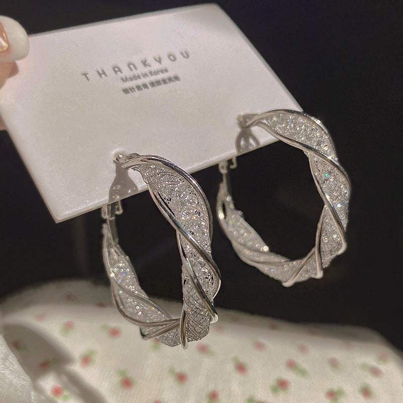 Elegant Twisted Hollow Gold Plated Hoop Earrings for Women
