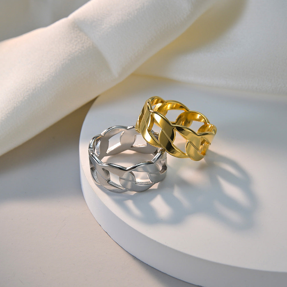 Fashion Circle Hollow Out Stainless Steel Chain Rings