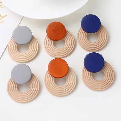 Fashion Geometric Circle Wooden Earrings for Women