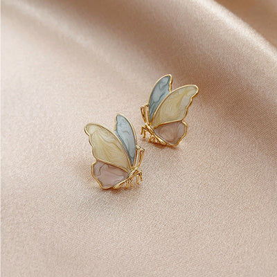 Fashion Colorful Butterfly Drip Oil 925 Silver Needle Korean Alloy Earrings
