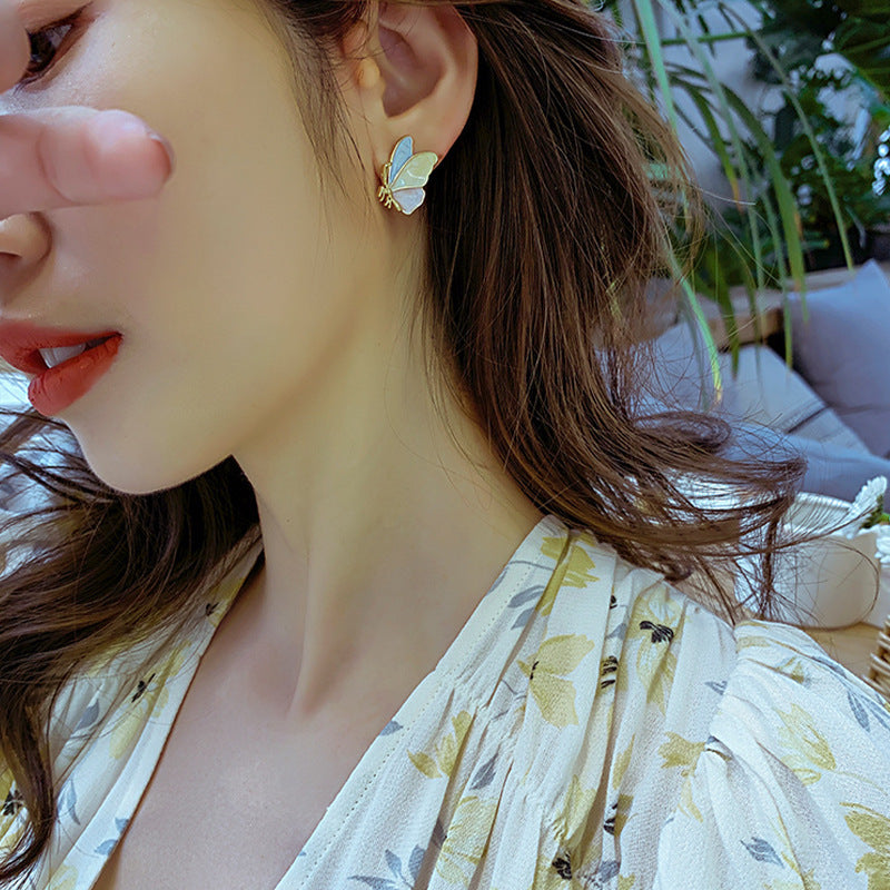 Fashion Colorful Butterfly Drip Oil 925 Silver Needle Korean Alloy Earrings