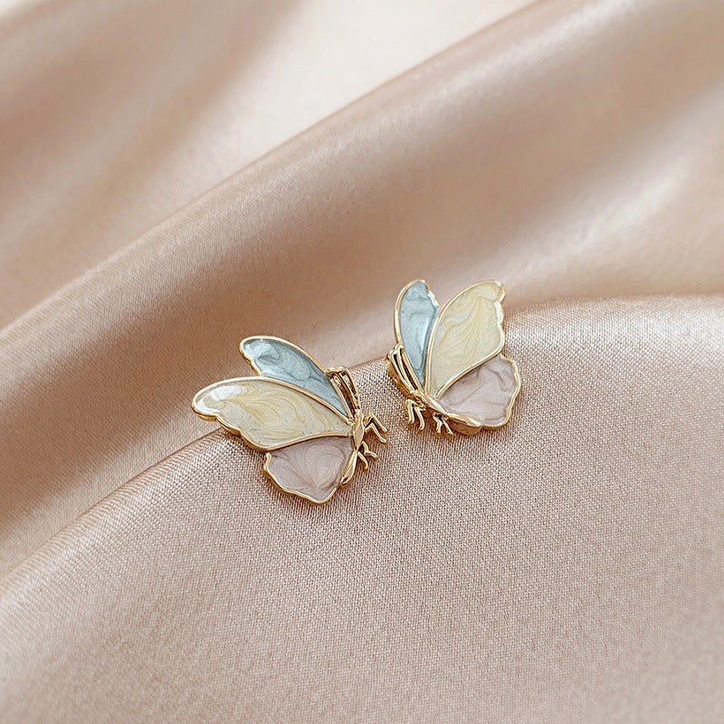 Fashion Colorful Butterfly Drip Oil 925 Silver Needle Korean Alloy Earrings