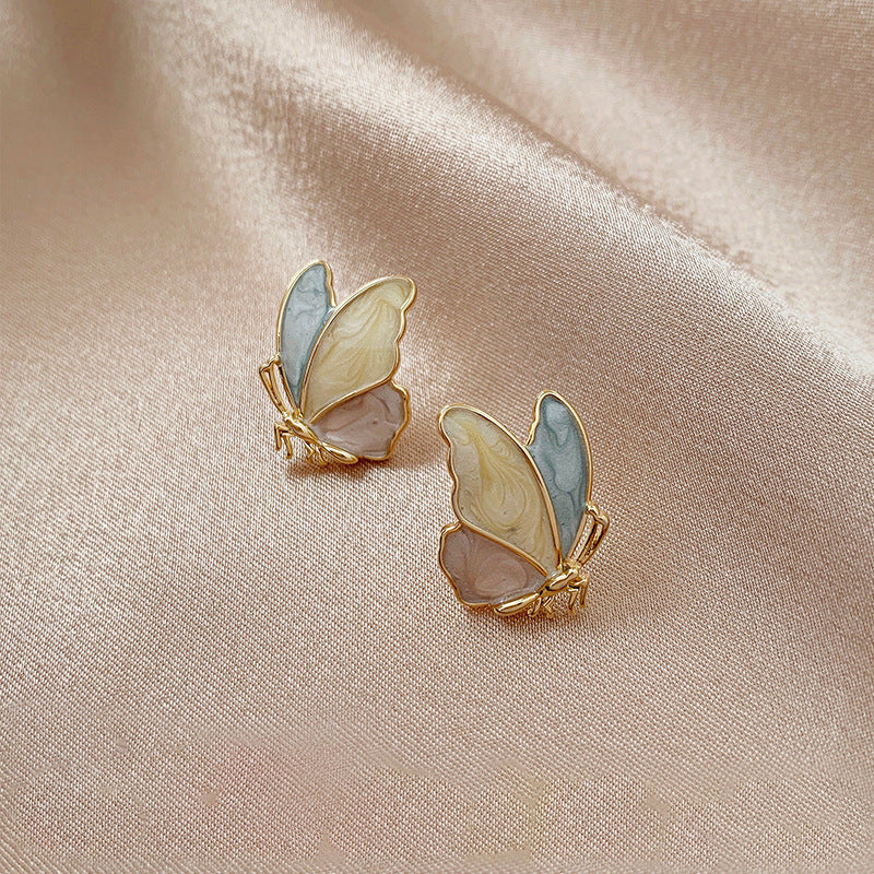 Fashion Colorful Butterfly Drip Oil 925 Silver Needle Korean Alloy Earrings