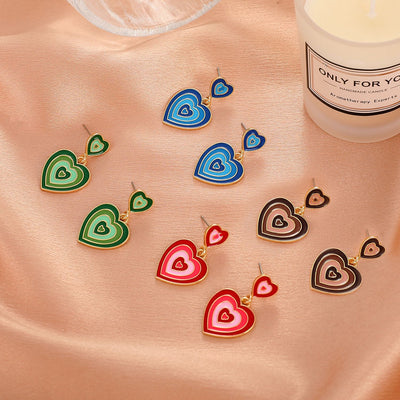 Colorful Heart Shaped Alloy Drop Earrings - Vintage Korean Style