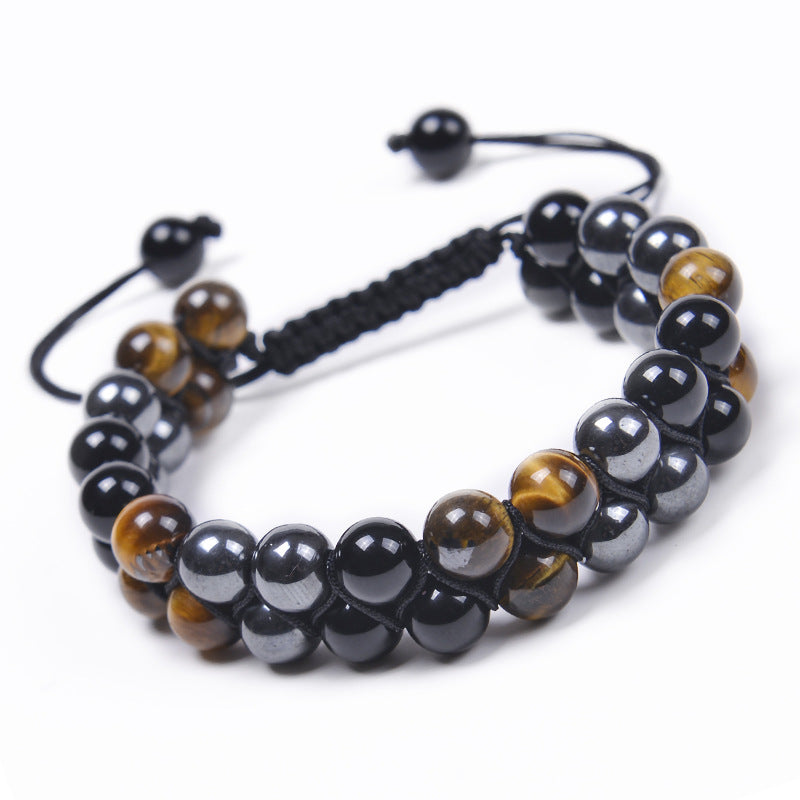 Fashion Natural Agate and Tiger Eye Beaded Adjustable Unisex Bracelet