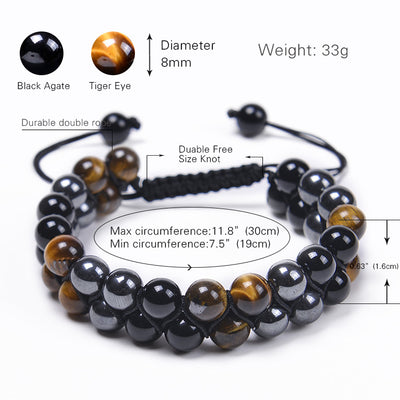 Fashion Natural Agate and Tiger Eye Beaded Adjustable Unisex Bracelet