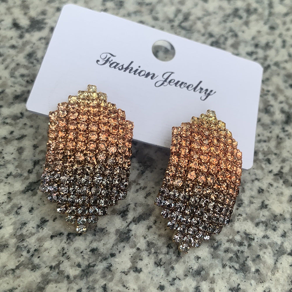 Gradient Rhinestone Statement Earrings for Parties