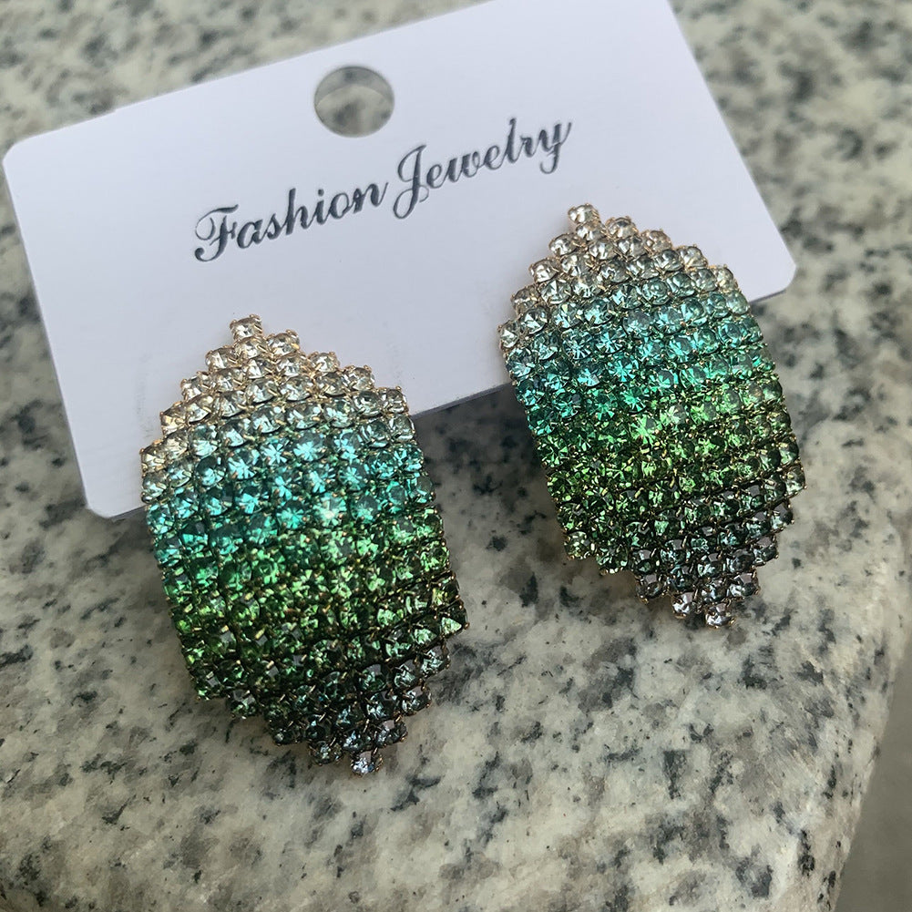 Gradient Rhinestone Statement Earrings for Parties