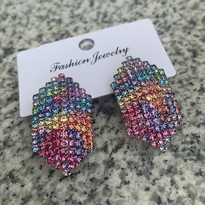 Gradient Rhinestone Statement Earrings for Parties
