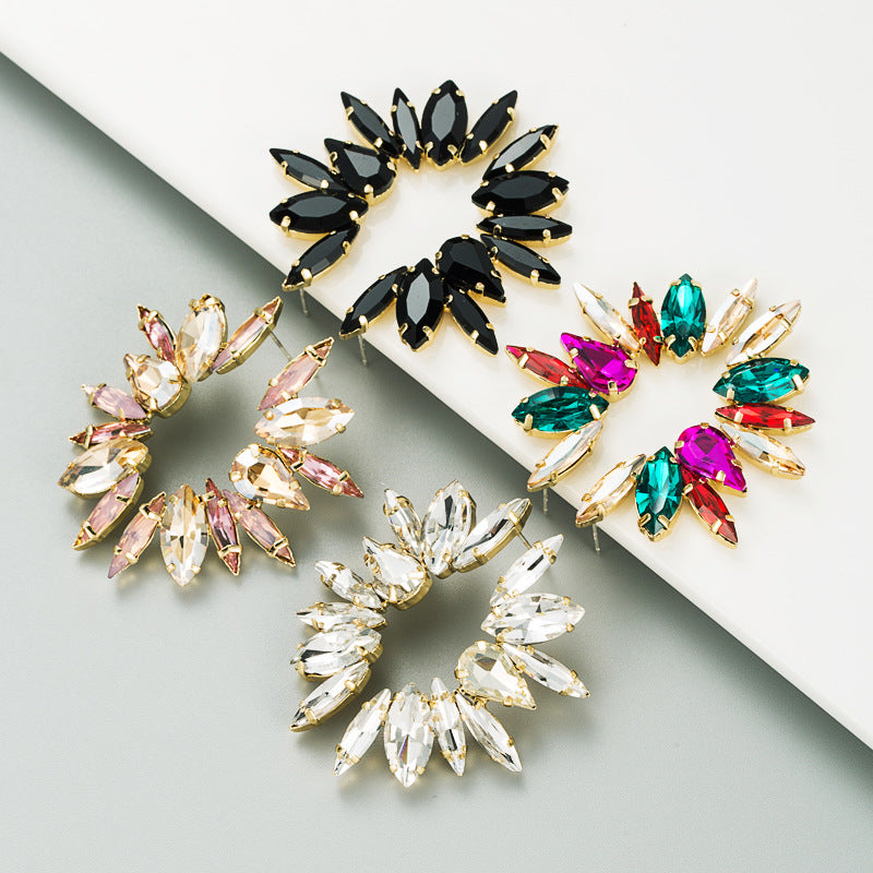 Fashion Colorful Rhinestone Flower Alloy Earrings with S925 Silver Needle