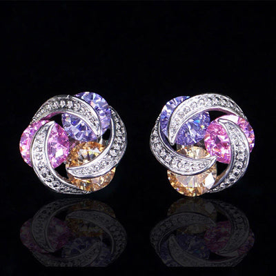 Fashion Colorful Zircon Mixed Copper Stud Earrings for Women