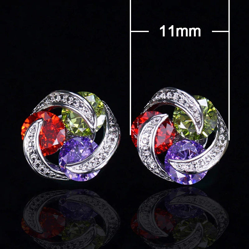 Fashion Colorful Zircon Mixed Copper Stud Earrings for Women