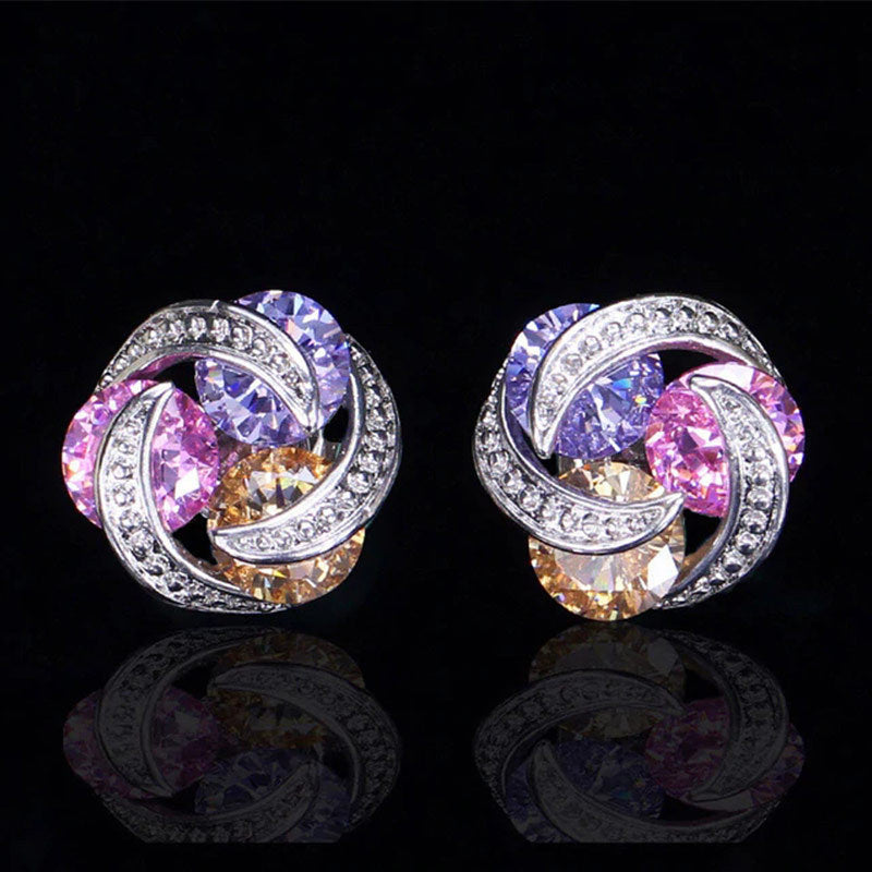 Fashion Colorful Zircon Mixed Copper Stud Earrings for Women