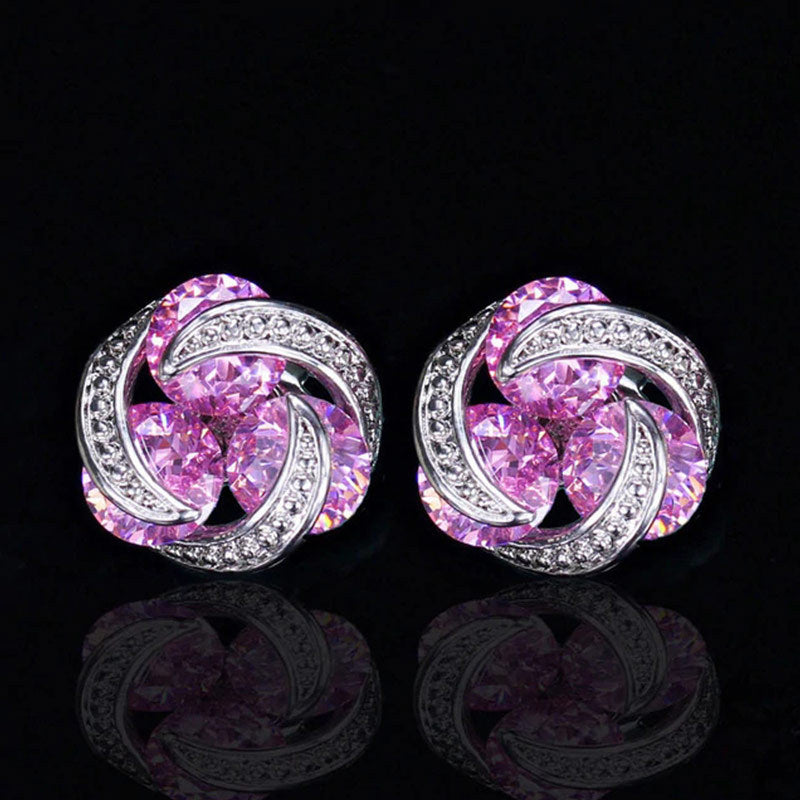Fashion Colorful Zircon Mixed Copper Stud Earrings for Women
