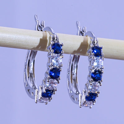 Colorful Zircon Copper Hoop Earrings with Sapphire Accents