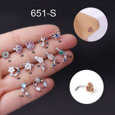 Fashion Colorful Zircon Titanium Steel L Rod Nose Piercing Jewelry