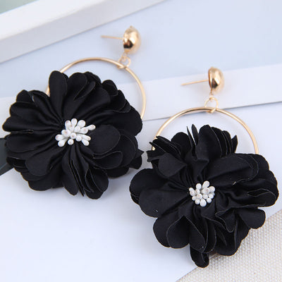 Fashion Layered Petal Alloy Earrings with Pearl Drop for Women