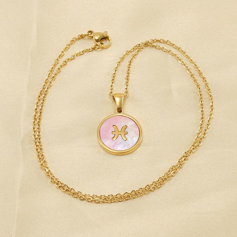 Fashion Zodiac Titanium Steel Gold Plated Pendant Necklace