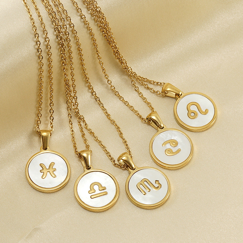 Fashion Zodiac Titanium Steel Gold Plated Pendant Necklace