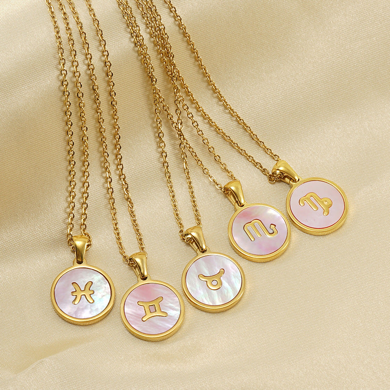 Fashion Zodiac Titanium Steel Gold Plated Pendant Necklace