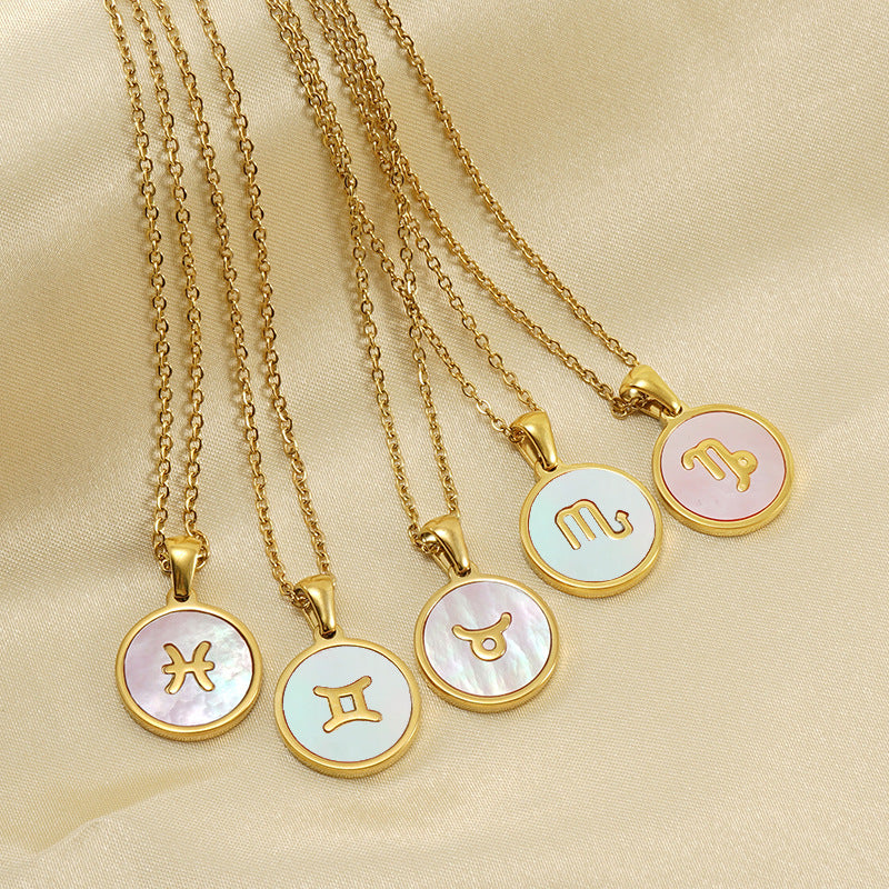 Fashion Zodiac Titanium Steel Gold Plated Pendant Necklace