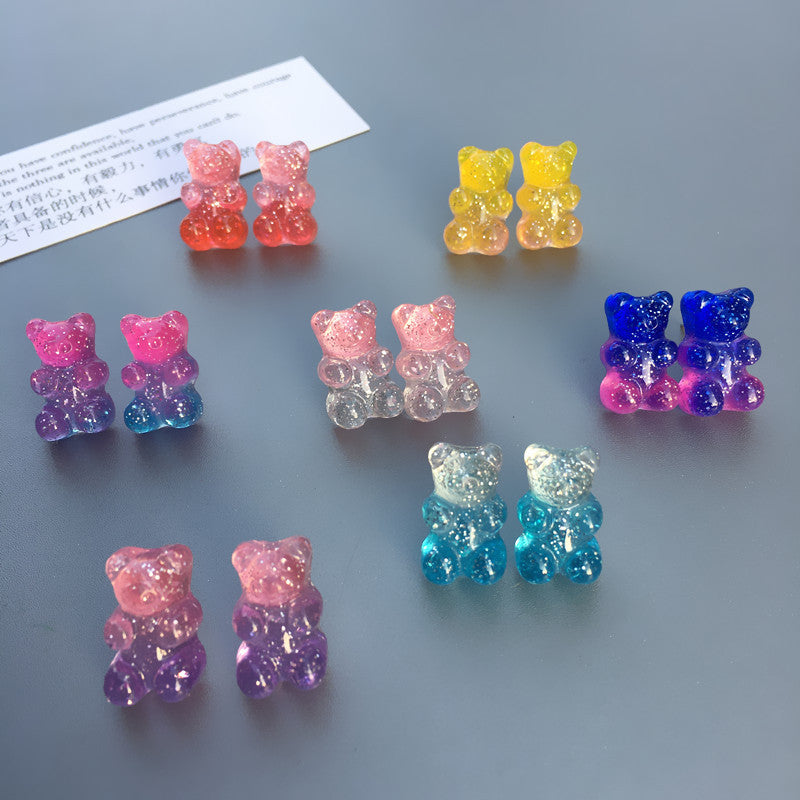 Fashion Contrast Color Gummy Bear Resin Accessories and Stud Earrings