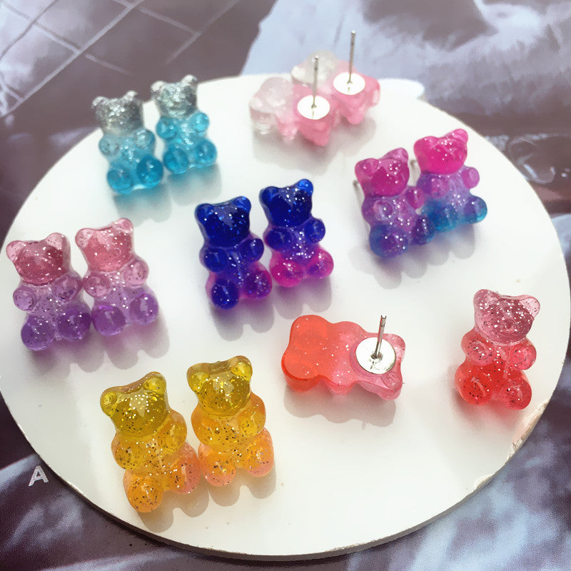 Fashion Contrast Color Gummy Bear Resin Accessories and Stud Earrings
