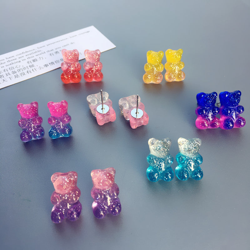 Fashion Contrast Color Gummy Bear Resin Accessories and Stud Earrings