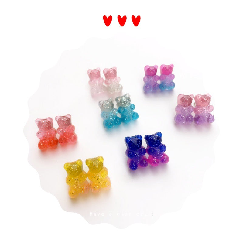 Fashion Contrast Color Gummy Bear Resin Accessories and Stud Earrings