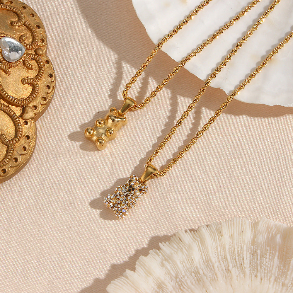 18K Gold Plated Bear Pendant Stainless Steel Necklace for Women