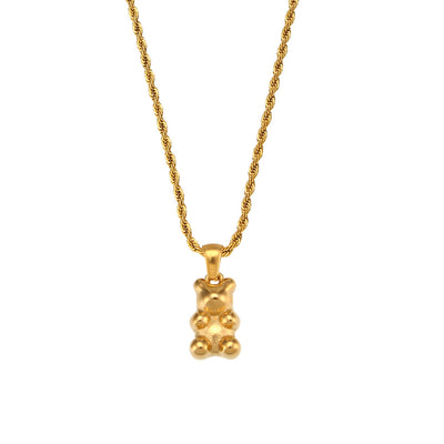 18K Gold Plated Bear Pendant Stainless Steel Necklace for Women