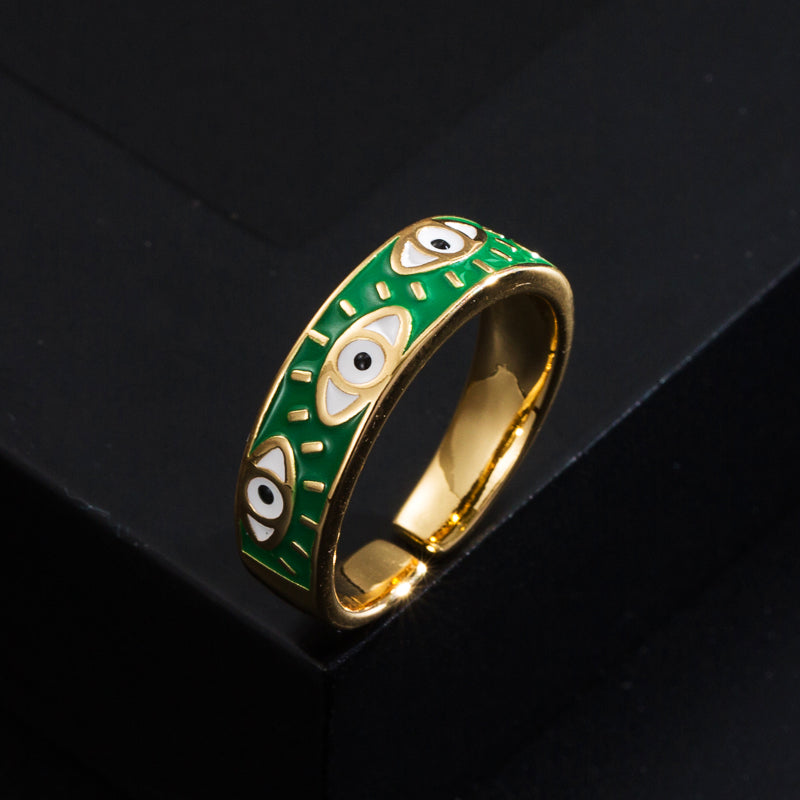Fashion Copper Plated Colorful Evil Eye Open Ring for Women