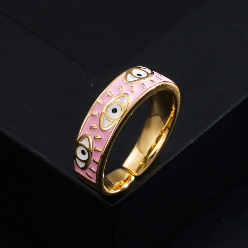 Fashion Copper Plated Colorful Evil Eye Open Ring for Women