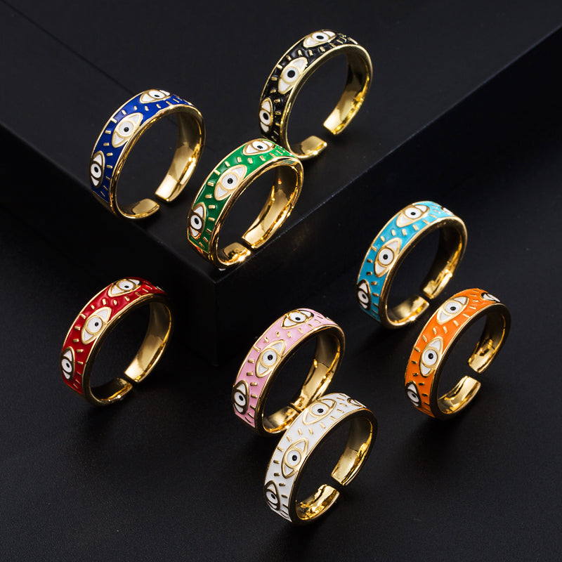 Fashion Copper Plated Colorful Evil Eye Open Ring for Women