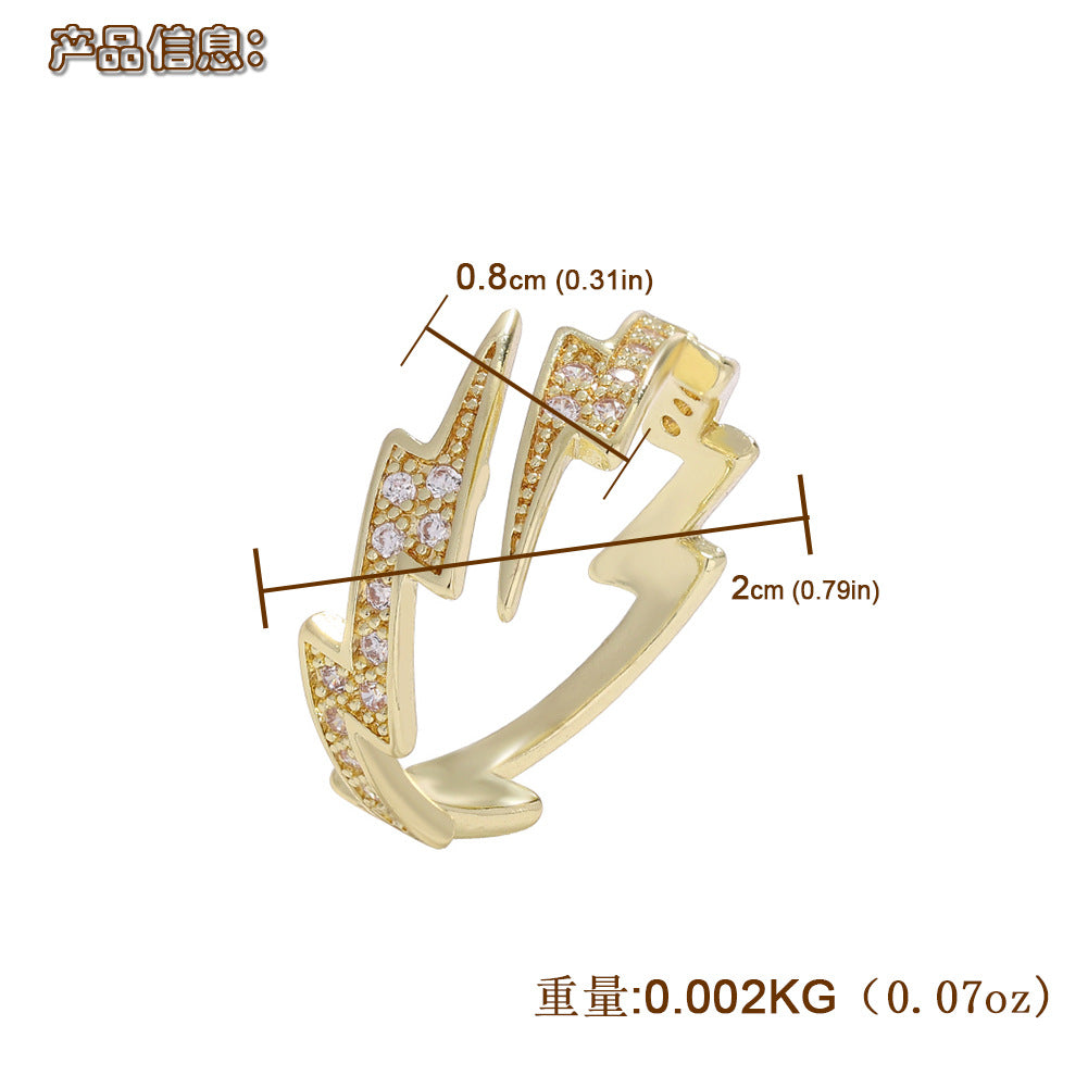 Fashion Copper Zircon Lightning Adjustable Gold Ring